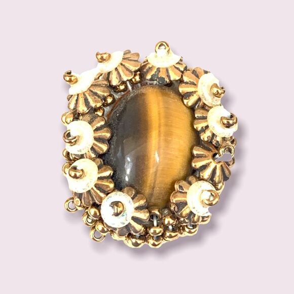 Vintage artist made tiger eye beaded detailed 1” pierced earrings new old stock - Picture 10 of 11